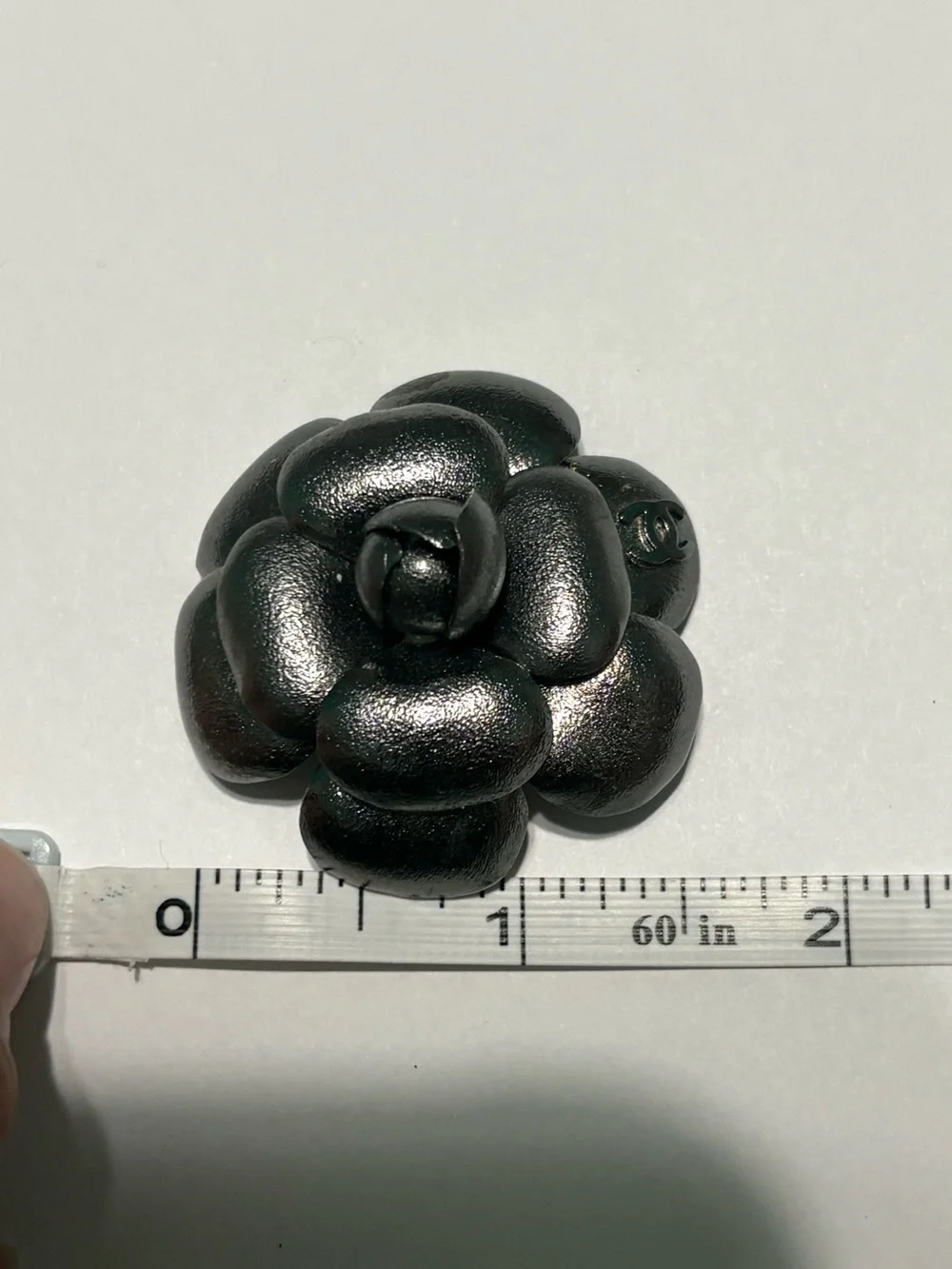 Authentic Chanel Pewter Color Camellia CC Logo Flower Piece to Headband
